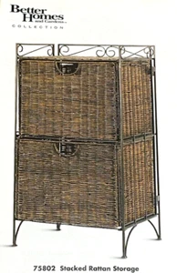 Home Interior Stacked Rattan & Iron Storage Box Organizer Wicker Container 75802 - Picture 1 of 4