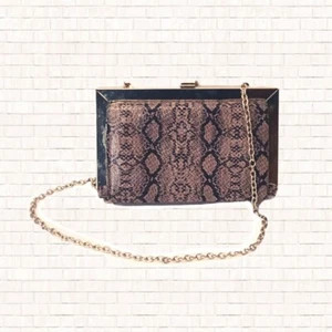 Square Crossbody Bag • TOPSHOP snakeskin small clutch brown gold EUC OBO - Picture 1 of 8