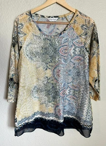 Christopher & Banks Damen Oberteil Shirt 3/4 Ärmel bunt künstlerisch Größe L - Bild 1 von 10