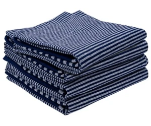Pack of 4 Blue Kitchen Towels 100% Cotton Dish Towels Striped Hand Towels 18x28" - Picture 1 of 13