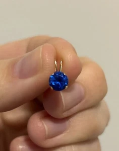 10k Gold Lab Created Blue Sapphire Pendant 6mm - Picture 1 of 5