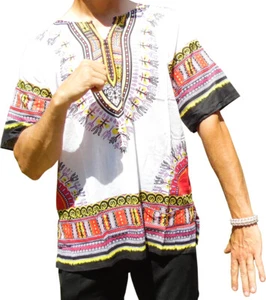 Mens WHITE Dashiki Shirt African Blouse Top Rap Rapper ~ FAST SHIPPING - Picture 1 of 4