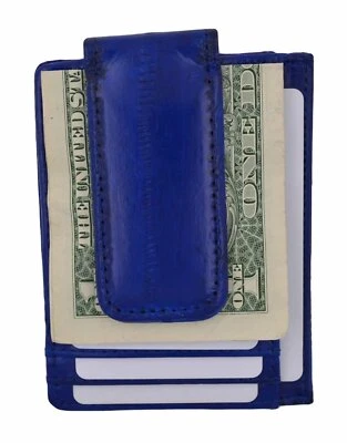 Eel Skin Leather Magnetic Money Clip Slim Credit Card Id Holder Blue Mens Wallet - Image 1 of 4