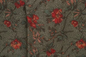 108"L x 44"W RJR Winter Cottage by Thimbleberries Dark Red Brown Flowers Green - Picture 1 of 8