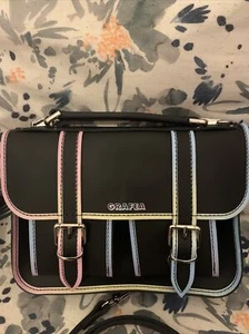 🇬🇧GRAFEA Micro Leather Satchel Ava Black Rainbow Line Shoulder Hand Bag 🎁 - Picture 1 of 7