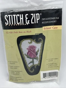 Stitch & Zip Pink Rose Black Scissor / Coin Case Needlepoint Kit Alice Peterson - Picture 1 of 7