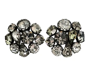 Regency Clip-On Clear Round Rhinestone Cluster Earrings - Picture 1 of 8