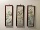 Vintage Chinese 3 Panel Silk Hand-Painted Screen Wall Art Framed Asian Art Rare