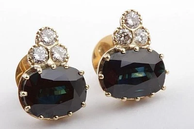 Saphir Brillant Ohrringe Ohrstecker 750 18kt Gelb gold edel * - Bild 1 von 4