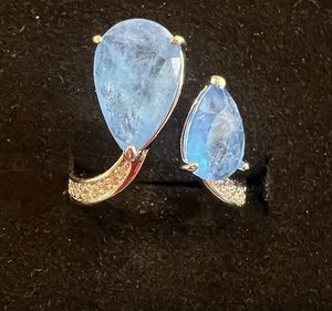 Bomb Party Ring Sz 6 RG44549 Warm Wishes Ocean Blue Quartz/Rhodium - Picture 1 of 6