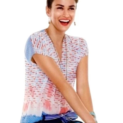 Blusa Cabi Yacht Top Transparente con Cuello en V #5118 Rojo Transparente Blanco y Azul Náutico Foto 1 de 4