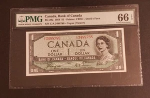 1954 Bank of Canada $1 DEVIL FACE Banknote. GEM UNC-66. PMG Graded. EPQ. - Picture 1 of 2