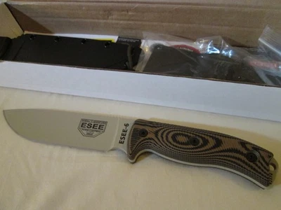ESEE-6 Fixed Blade Knife | Desert Tan Blade, Coyote/Black 3D G-10 - Image 1 of 4