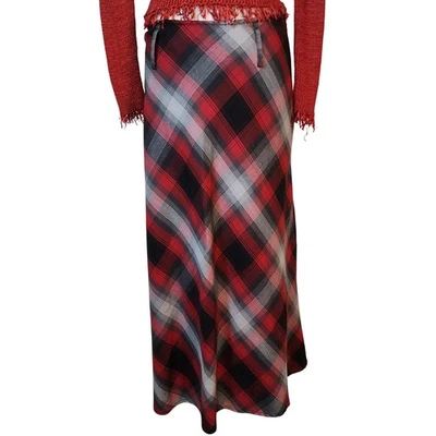 Fashion Bug Red Plaid Maxi Skirt Women's Size M Gray Black Grunge Casual - Image 1 of 4