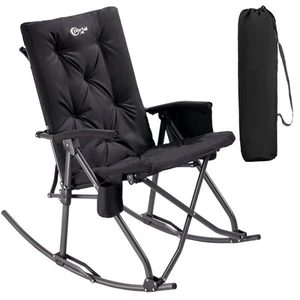 Folding Rocking Chair Indoor & Outdoor Thick Padded Rocking Recliner Chair Po... - Picture 1 of 7