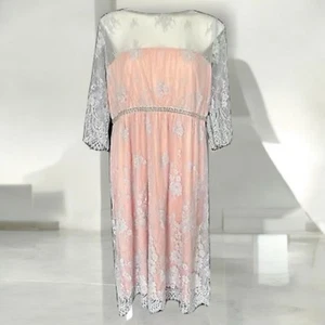 ASOS Lace Maternity Dress Multi Layer Blue Sheer Sleeve Pink Empire Waist 14 New - Picture 1 of 13