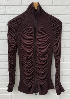 Jean Paul Gaultier Women’s Full Zip Burgundy Jumper Sweater Size 10 - Image 1 of 4