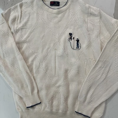 Vintage Isle Of Cotton Embroidered Knit Sweater Golf Theme Mens Size L - Image 1 of 4