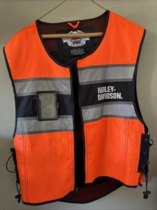 Harley-Davidson Vest Mens L Orange Reflective Safety  Motorcycle Ride  - Picture 1 of 5