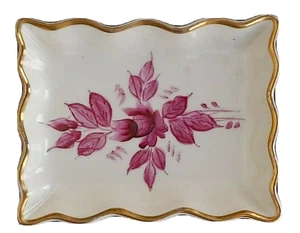 Pink floral gold rim California pottery trinket dish by Kaolena 4" x 3 3/4" - Picture 1 of 6