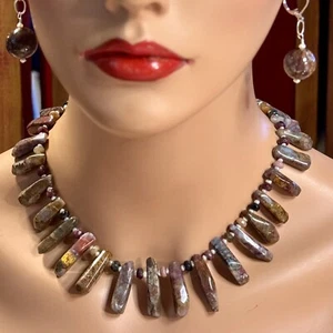 RARE PIETERSITE STICK BEAD CHOKER NECKLACE WITH TOURMALINE FACETED BEADS & ER''S - Picture 1 of 17