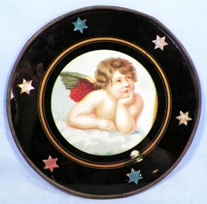Victorian Flue Cover Cherub Angel Glass Foil Stars Reverse Painted A Beauty - Picture 1 of 4