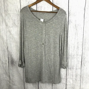 Top tunica grigio GAP manica lunga Henley polsini arrotolati donna taglia media NUOVO - Foto 1 di 6