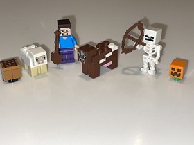 LOT 5 Lego 21114 Minecraft Farm Minifigs Steve Skeleton Sheep Cow Pumpkin EUC
