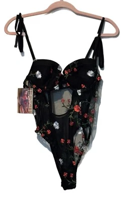 Fantasy Lingerie (XM) Tease Sheer Mesh Bodysuit Sz S/M Floral Sexy Romance NWT - Image 1 of 4