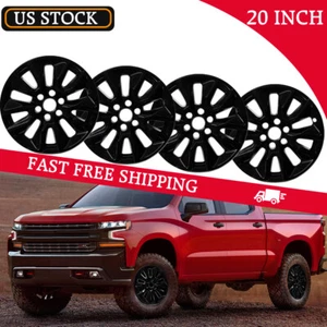 Black 20'' Wheel Overs Hubcaps for 2019-2024 Chevy Silverado 1500 Tahoe Suburban - Picture 1 of 11