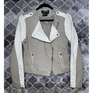 Live A Little Gr. S Mixed Media Canvas Vegan Leather Moto Jacket Biker Y2K Retro - Bild 1 von 5