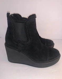 Sam Edelman 9 Black Reagan Womens Suede Faux Leather Wedge Boots - Picture 1 of 16