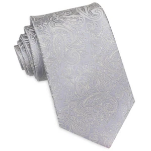 Light Silver with Ivory Paisley Mens Tie - Paisley Men's Necktie - Picture 1 of 1