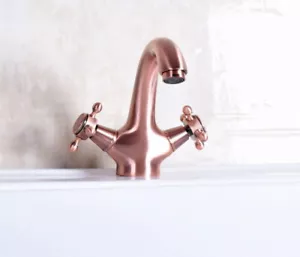 Antique Red Copper Double Handle Bathroom Basin Faucet Sink Mixer Tap Dnf252 - Picture 1 of 6