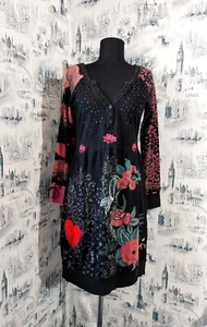 DESIGUAL Dress sz XL Multicolor Floral Embroidered Beaded 3/4 Sleeve 69V20D4 - Picture 1 of 12
