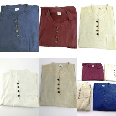 Бабушка хиппи рубашка фестиваль хлопок Курта воротник богемное ручной работы повседневный Непал HS - Изображение 1 из 4