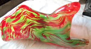 ESTUDIO DECORATIVO HECHO A MANO VIDRIO ARTÍSTICO SIN TALLO ROJO/VERDE/FLOR TRANSPARENTE 7 1/8" USADO - Imagen 1 de 5