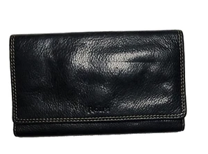 VTG Rolfs Black Wallet Leather Checkbook Clutch Button Zip Minimalist 7" x 4.5'' - Picture 1 of 9
