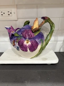 "Blue Sky Clayworks"Teapot, Bella Violet & Iris Flower, 3DButterfly, H. Goldminc - Picture 1 of 11