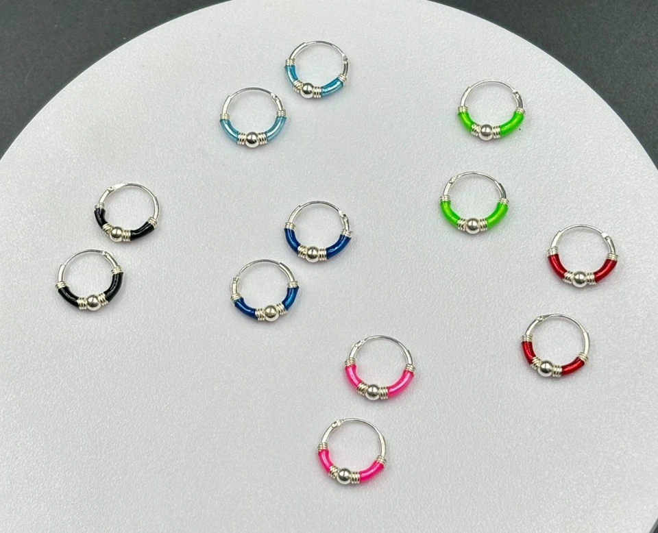 Cerchi in Argento 925 Nickel Free mm. 1,2x12  pallina centrale e smalto color - Immagine 1 di 4