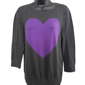 Suéter Gris Loft con Corazón Púrpura Talla Med Femenino Informal Invierno Otoño Ajuste - Imagen 1 de 13
