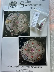 The Sweetheart Tree- Cat Lover's Biscornu Chart & Embellishment Pack - Picture 1 of 2