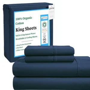 100% Organic Cotton King Sheets Deep Pocket - 300 TC GOTS Certified King Size... - Picture 1 of 9