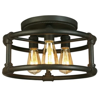 Eglo Wymer 15 pulgadas W x 8,62 in. Montaje semi-al ras de bronce mate H de 3 luces Foto 1 de 4