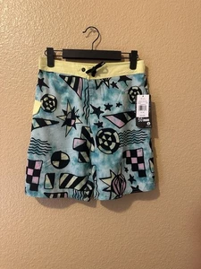New VOLCOM Stretch Board Shots LIDO BOARDSHORT Blue Striped Boys 16 ( 27” ) XL - Picture 1 of 3