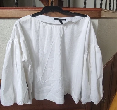 BCBG Max Azria WHITE COTTON BALLOON SLEEVE TOP, MEDIUM, LARGE - Image 1 of 4