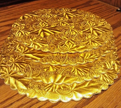 4pc Textured Scrolled Gold 8" Cake Circles-Scalloped Boards- Cakes/Desserts  M28 - Image 1 of 2