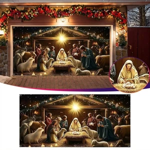 UV Activated Christmas Garage Door Cover Banner, Glows in Dark 2D Flat Garage - Picture 1 of 8