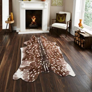 Faux Fur Sika Deer Print Area Rug Animal Cowhide Skin Carpet Decor Mat 5.9'X4.9' - Picture 1 of 12