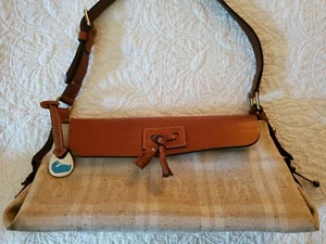 Dooney & Bourke Monogramm kariert Tweed & Leder Schulter Handtasche sehr guter Vintage Zustand - Bild 1 von 11